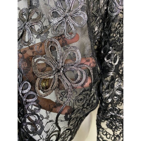 Nina Leonard Sheer Lace Floral Embroidered 3/4 Sleeve Bolero Cardigan Size Large - Picture 8 of 15